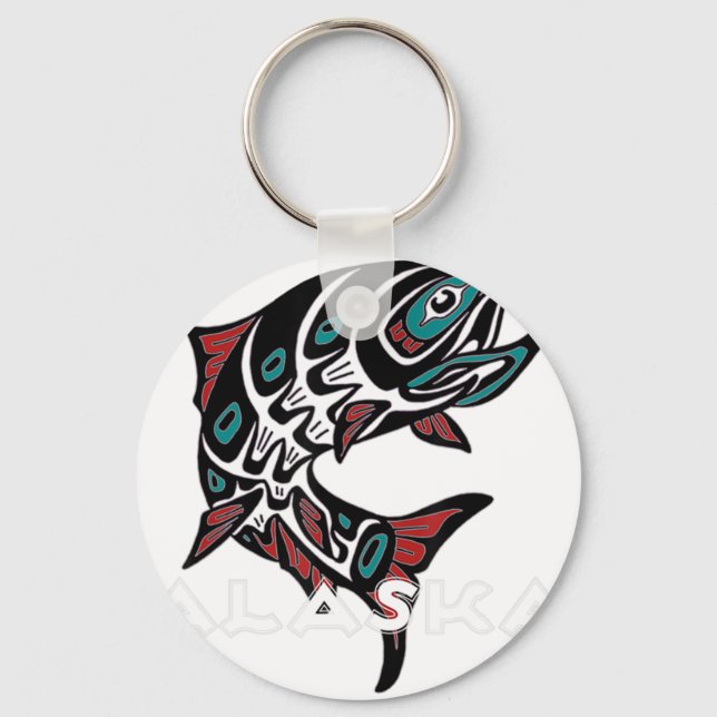Alaska Salmon Fishing Native American Indigenous T Keychain (Front)
