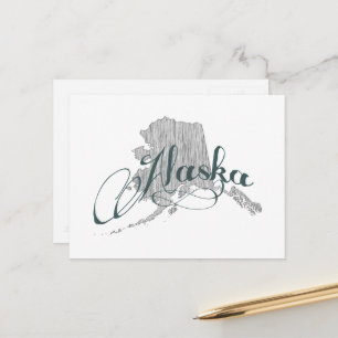 Alaska Shaped Vintage Grey Typography Name Postcard