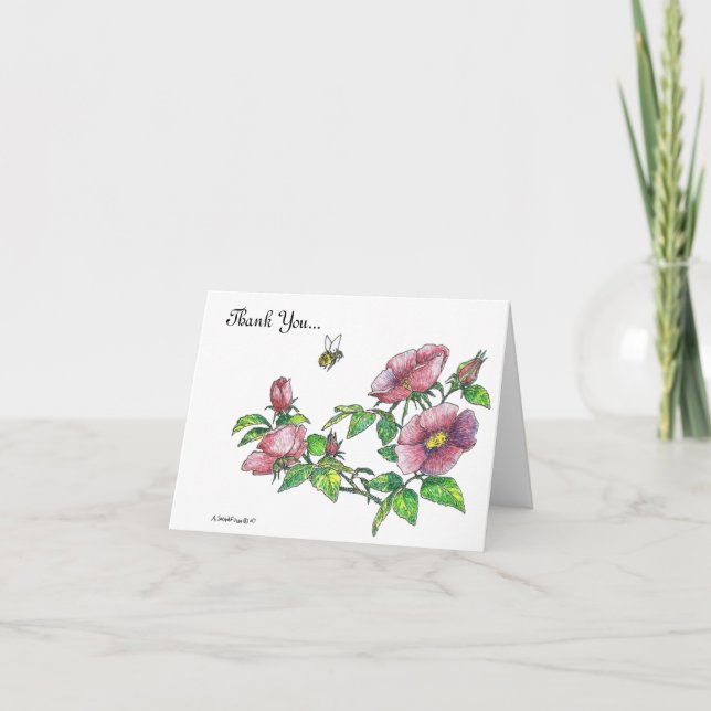 Alaska Sitka Rose Watercolor Designed Thank You Card (Front)