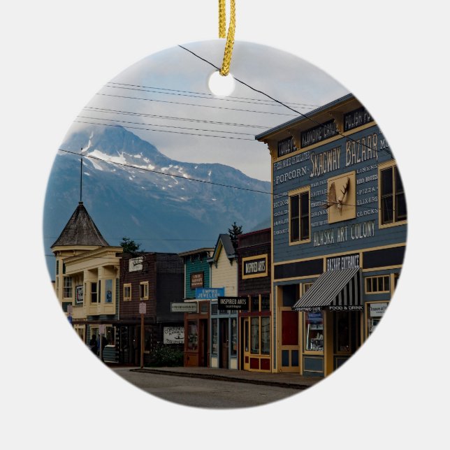 Alaska Skagway Town Buildings Photo Ceramic Ornament (Front)