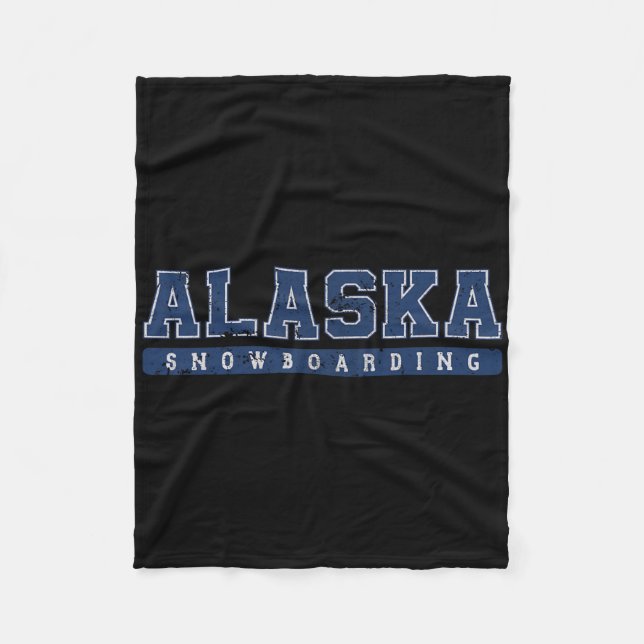 Alaska Snowboarding Blue Vintage Text  Fleece Blanket (Front)