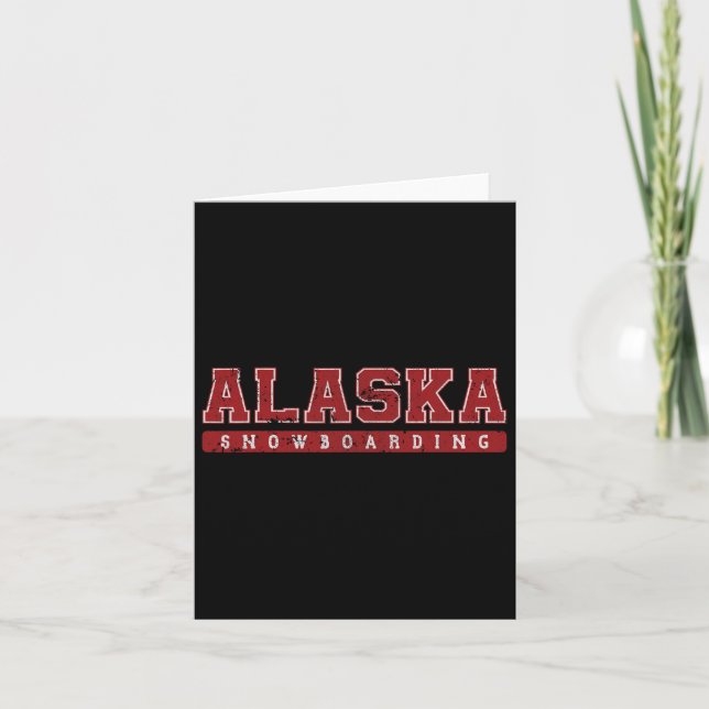 Alaska Snowboarding Red Vintage Text  Card (Front)