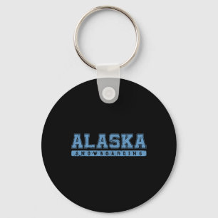 Alaska Snowboarding Sky Blue Vintage Text Keychain
