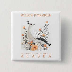Alaska State Bird Art Print Elegant Willow Ptarm 2 Inch Square Button