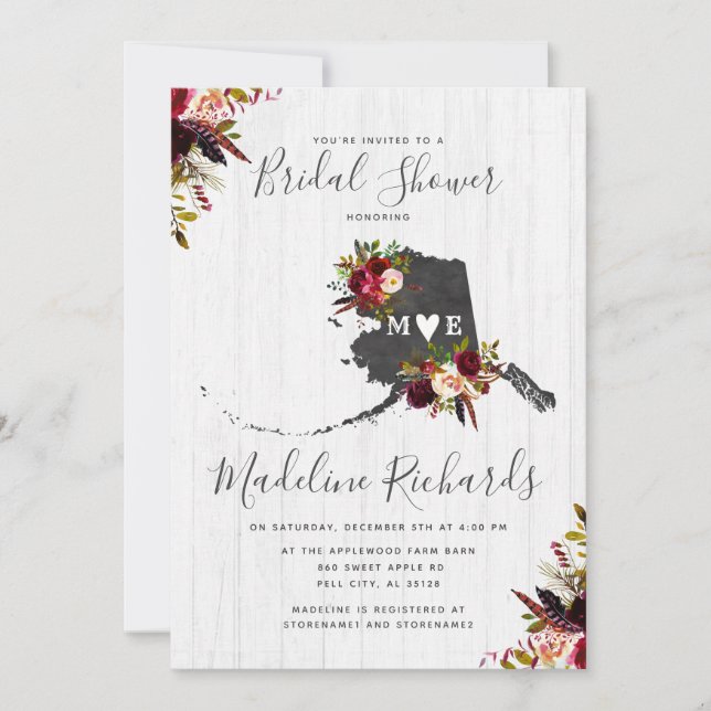 Alaska State Destination Bridal Shower Invitation (Front)