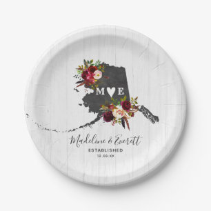 Alaska State Destination Rustic Wedding Monogram Paper Plate