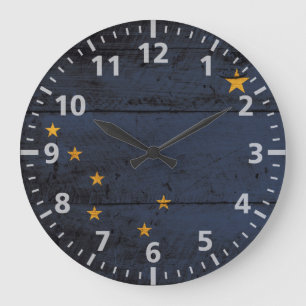 Alaska State Flag on Old Wood Grain Large Clock