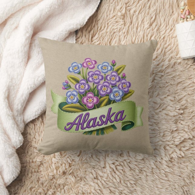 Alaska State Flowers Emblem Throw Pillow (Blanket)