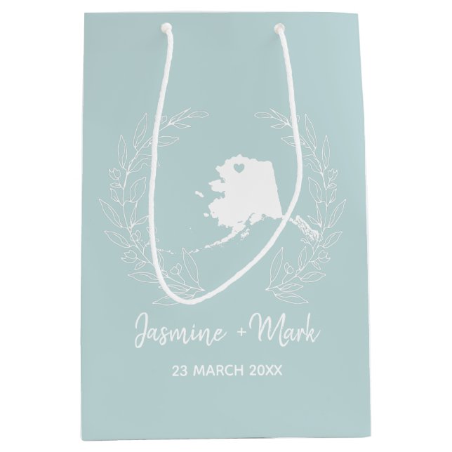 Alaska state map  destination wedding favours     medium gift bag (Front)