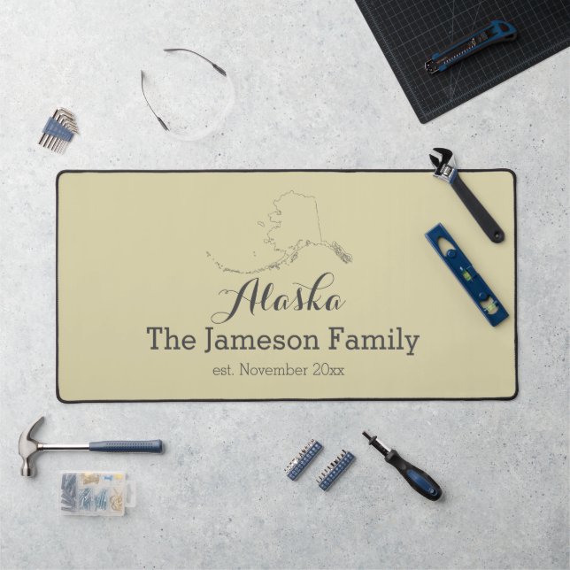 Alaska state map outline family personalized   desk mat (Workstation)