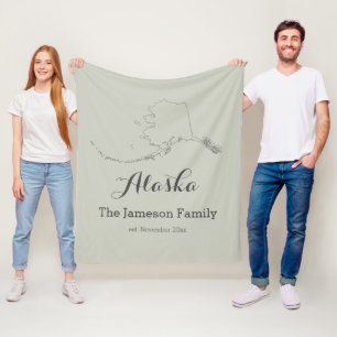 Alaska state map outline family personalized fleece blanket