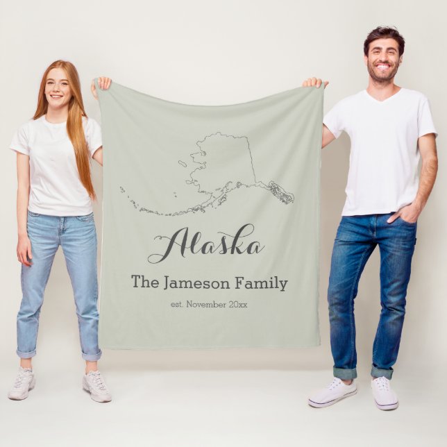 Alaska state map outline family personalized      fleece blanket (In Situ)