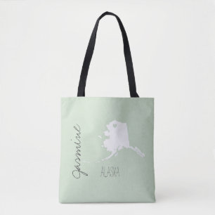 Alaska state map with heart personalize name tote bag