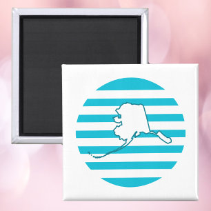 Alaska State Outline Retro Blue Circle Magnet