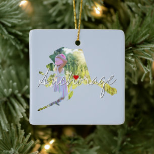 Alaska State Photo insert and town name Ceramic Ornament