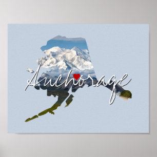 Alaska State Photo insert and town name Poster