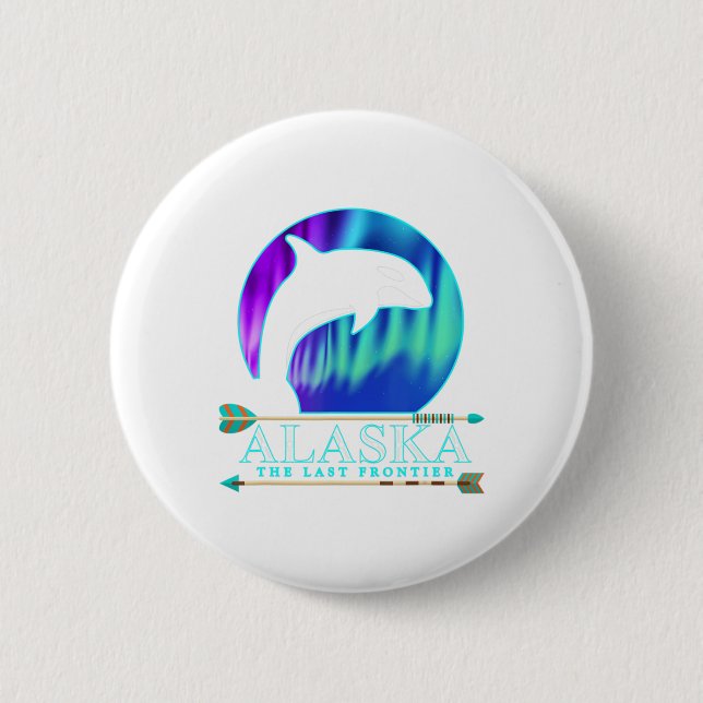 Alaska State Pride Alaska Northern Lights Alaskan  2 Inch Round Button (Front)