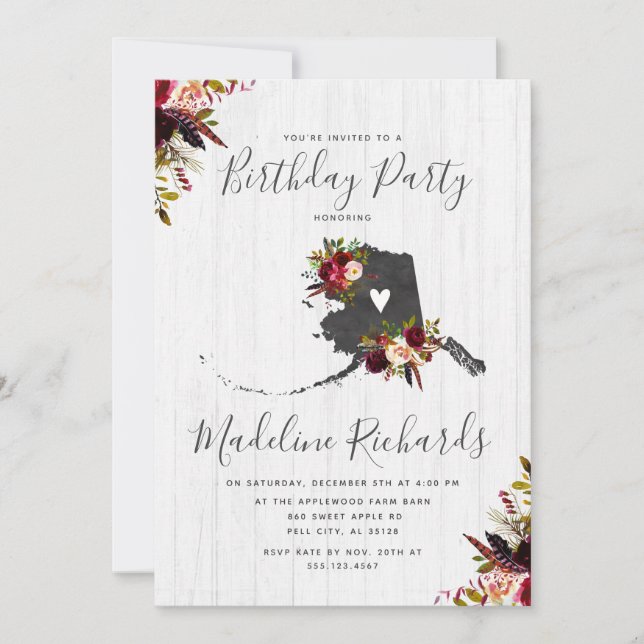 Alaska State Rustic Birthday Party Invitation (Front)