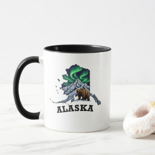 Alaska State Tattoo Style Northern Lights, Grizzly Mug