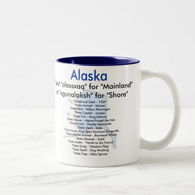 Alaska Symbols & Map Two-Tone Coffee Mug (Right)