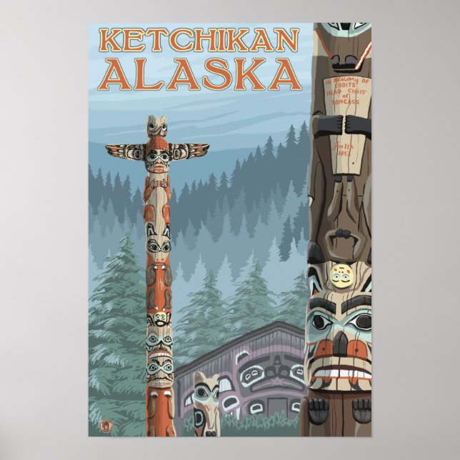 Alaska Totem Poles - Ketchikan, Alaska Poster (Front)