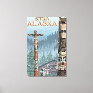 Alaska Totem Poles - Sitka, Alaska Canvas Print