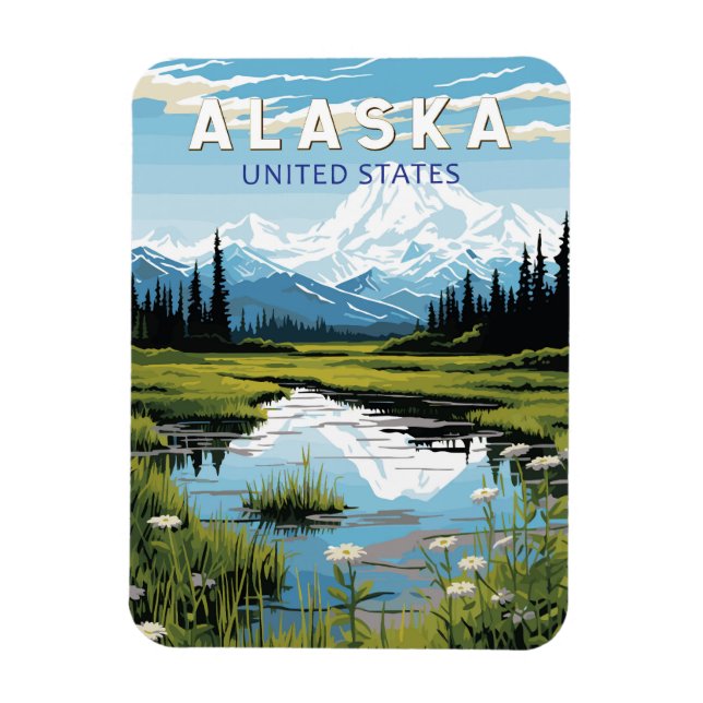 Alaska Travel Art Vintage Magnet (Vertical)