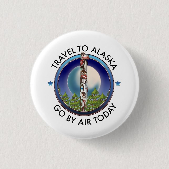 Alaska travel logo 1 inch round button (Front)