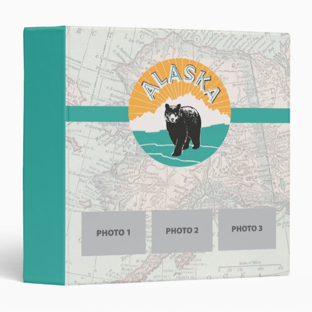 Alaska travel scrapbook with bear and map binder (Front/Spine)