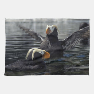 Alaska Tufted puffins Kitchen Towel