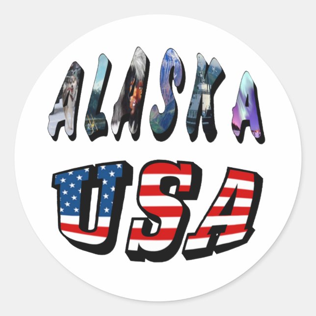 Alaska USA American Flag Travel Picture Quote Text Classic Round Sticker (Front)