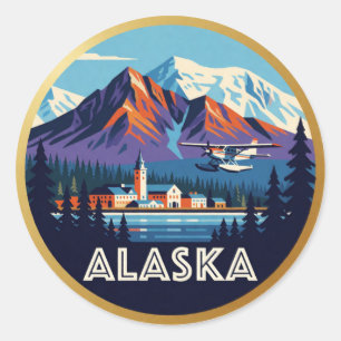 Alaska USA Glaciers Mountains Wild Frontier Travel Classic Round Sticker