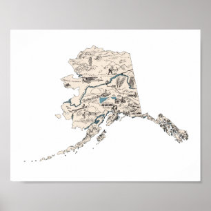 Alaska Vintage Picture Map Antique State Chart