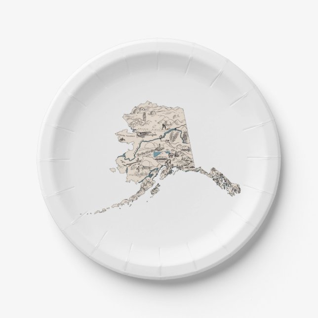 Alaska Vintage Picture Map Paper Party Plates (Front)