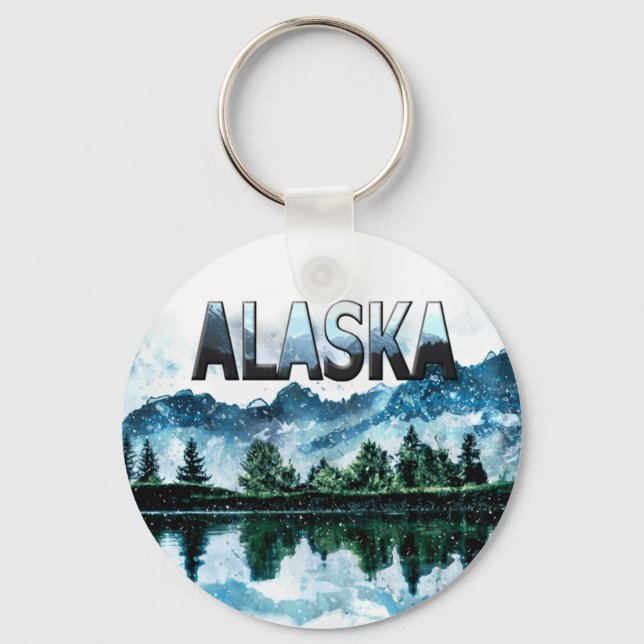 Alaska Watercolor Mountain Landscape Adventure  Keychain (Front)
