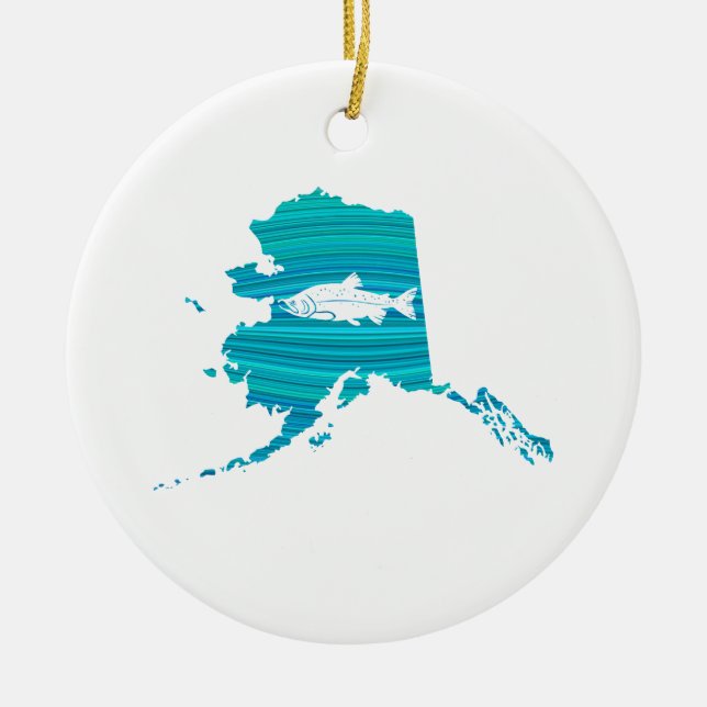 Alaska Wave Salmon Fishing Ceramic Ornament (Front)