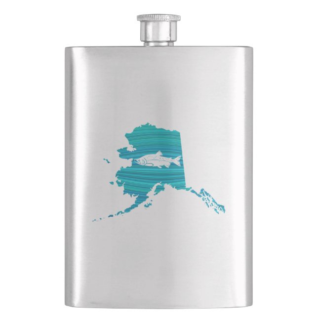 Alaska Wave Salmon Fishing Hip Flask (Front)