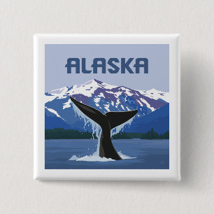 Alaska   Whale Tale 2 Inch Square Button