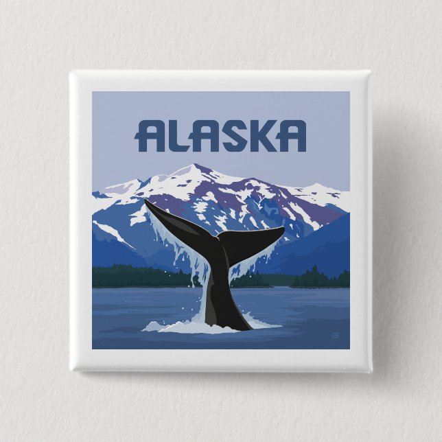 Alaska | Whale Tale 2 Inch Square Button (Front)
