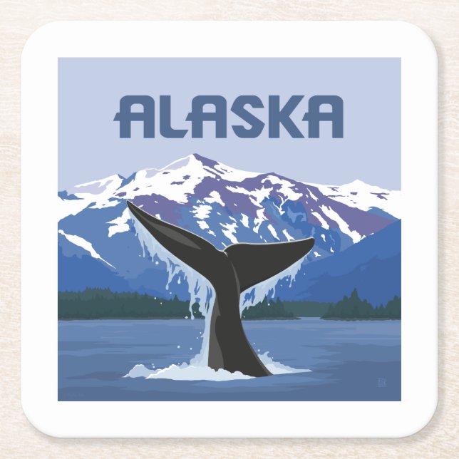 Alaska | Whale Tale Square Paper Coaster (Front)