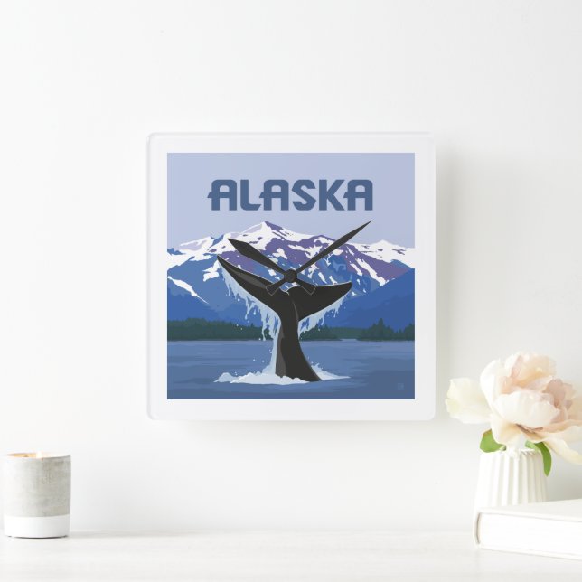 Alaska | Whale Tale Square Wall Clock (Home)