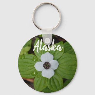 Alaska White Dogwood Flower and Ocean Mountain  Keychain
