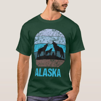 Alaska Wolves Howling Distressed Icy Blue T-Shirt