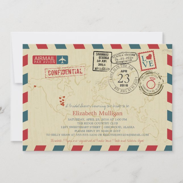 Alaska World Traveller Airmail | Bridal Shower Invitation (Front)