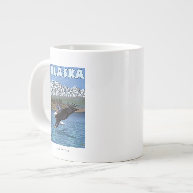 AlaskaBald Eagle Vintage Travel Poster Large Coffee Mug (Front Left)