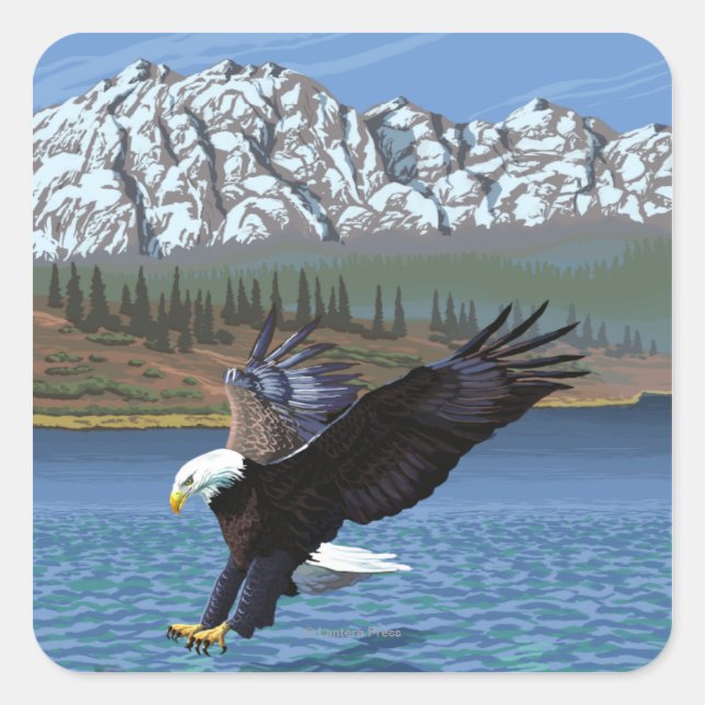 AlaskaBald Eagle Vintage Travel Poster Square Sticker (Front)