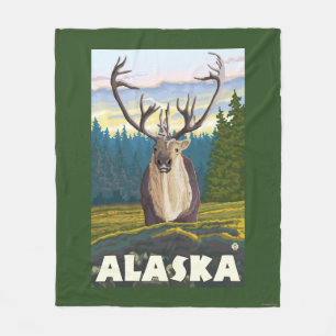 AlaskaCaribou in the Wild Vintage Travel Fleece Blanket