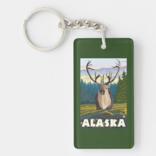 AlaskaCaribou in the Wild Vintage Travel Keychain