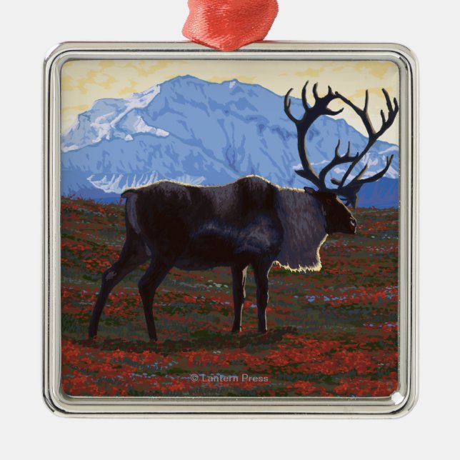 AlaskaCaribou Vintage Travel Poster Metal Ornament (Front)