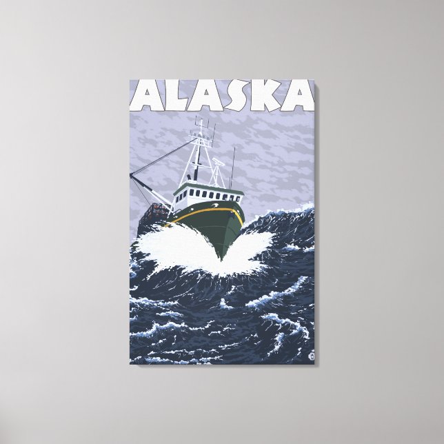 AlaskaCrab Boat Vintage Travel Poster Canvas Print (Front)